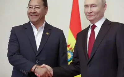 Los presidentes de Bolivia Luis Arce y de Rusia Vladimir Putin. Foto Comunicacion Presidencial