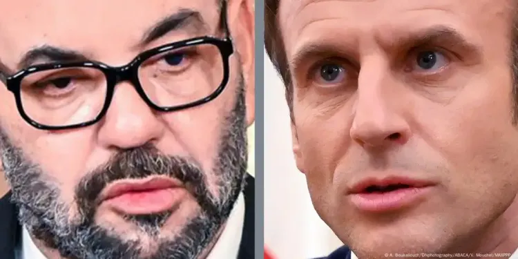 El rey de Marruecos Mohamed VI y el presidente frances Emmanuel Macron en sendos primeros planos