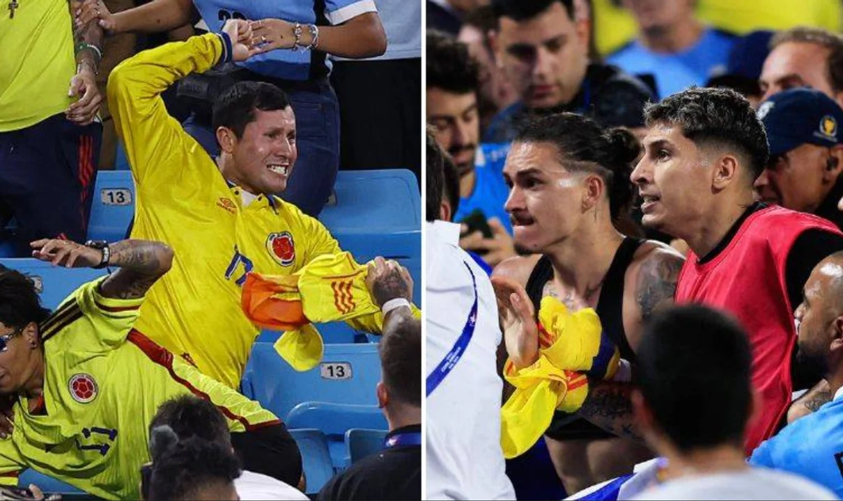 Hinchas de Colombia y jugadores de Uruguay protagonizaron un escandalo