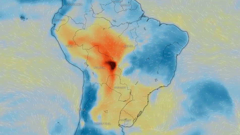 Mapa satelital del desastre Bolivia es el pais mas afectado por la contaminacion de los incendios